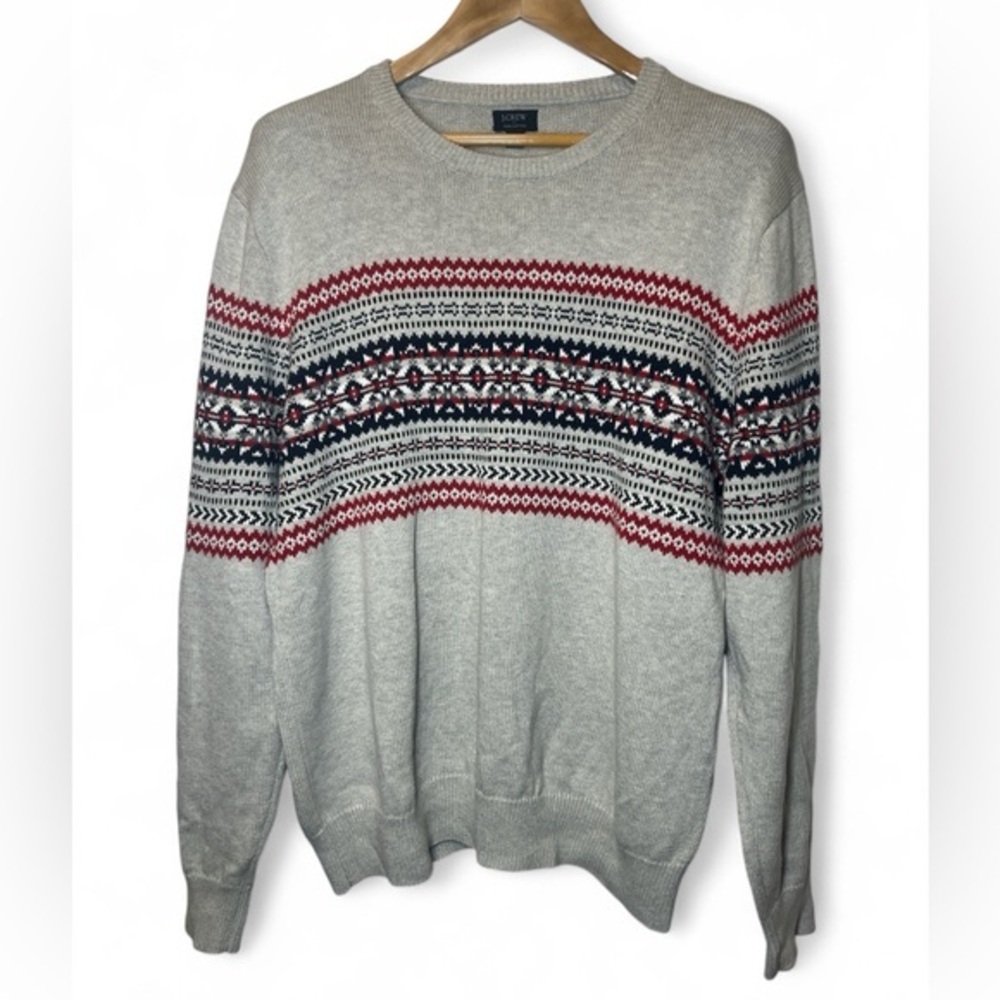 J Crew Men Large‎ Cotton Nordic Fair Isle Knit Crew Long Sleeve Holiday Sweater